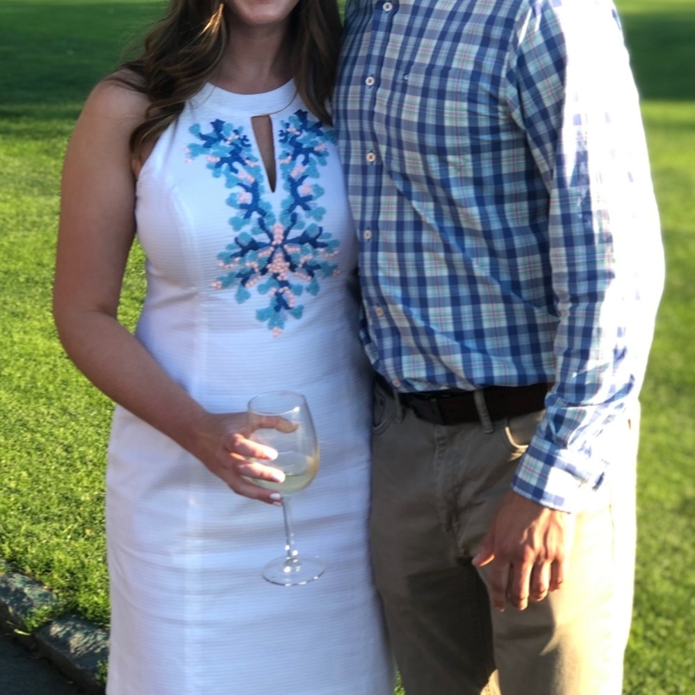 Lilly Pulitzer White Dress with Blue Embroidery